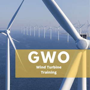 wind turbines with sign saying GWO training